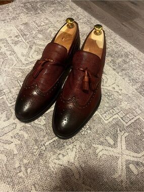Ace Marks Men's Brown Tassel Loafers - Classic Wingtip Leather - 10M